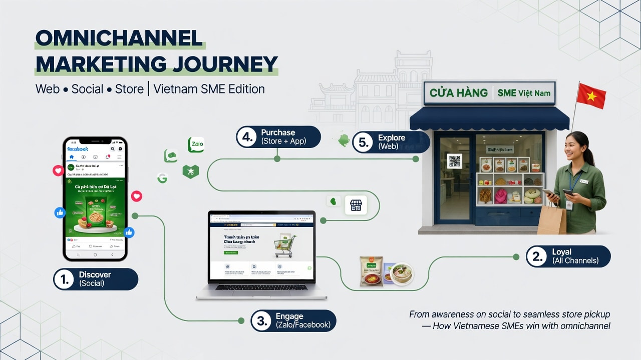 Omnichannel Việt 2026 — minh họa Omnichannel SME cho SME Việt Nam, Knowledge Hub MYB Media 2026